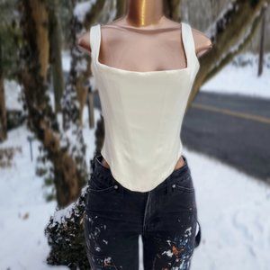 HOUSE OF CB 'Rafa' Ivory Satin Longline Corset M Medium